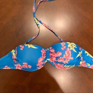 Cute Blue Tropical Flower Bikini Top